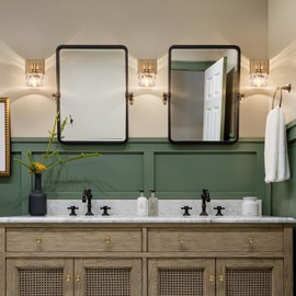 BHBYEDYCK Vintage Brass Glass Wall Sconce Antique Crystal Vanity Light for Bedroom, Bathroom, Living Room