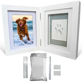 Green Pollywog | Paw Print Pet Keepsake Hinge Photo Frame + Clay Print Kit | Tabletop Photo Frame + Extra-Large Air-Dry Clay Imprint Kit | 4” x 6” Picture Openings