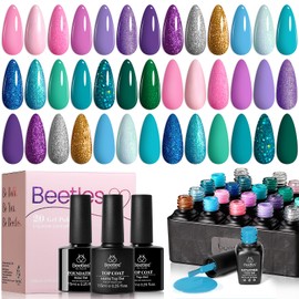 Beetles Summer Mermaid Gel Nail Polish Set, 20 Colors Blue Green Pink Purple Shimmery Glitter Summer Gel Polish Kit with Base Top Coat Soak off Uv Nail Art Gift for Girls