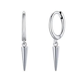 Long Spike Hoop Earrings for Women Girls, Small Huggie Hoop Earrings with Awl Charm in Sterling Silver for Her