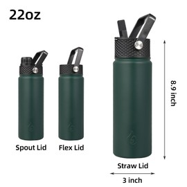 BJPKPK Insulated Water Bottles with Straw Lid, 22oz Cold & Hot Thermo, Stainless Steel Metal Water Bottle with 3 Lids, Reusable Thermo, Cups, Mugs for Daily Use-Army Green