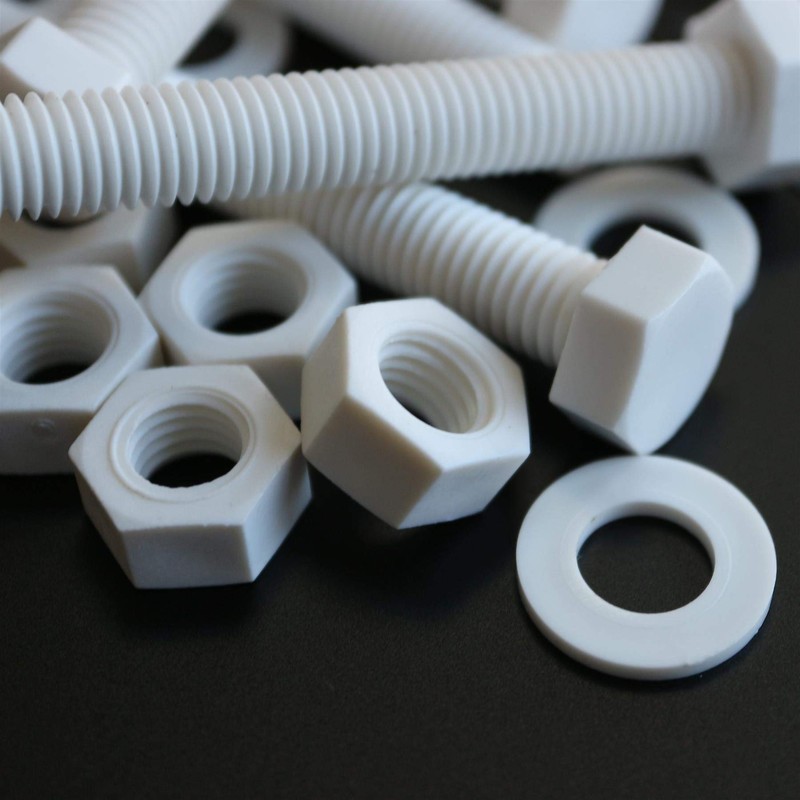 10x White Hex Head Screws Polypropylene (PP) Plastic Nuts and