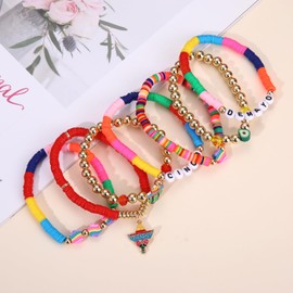NVENF Cinco De Mayo Heishi Bracelets for Women Stackable Mexican Fiesta Bead Stretch Bracelets Bohemia Layered Pinana Cactus Charm Bracelets Mexican Jewelry Accessory (Mexican 1)