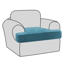 H.VERSAILTEX Stretch Velvet T Cushion Chair Covers for Living Room Armchair Sofa Cover Couch Cover Slipcover T Cushion Seat Cover Stay with Elastic Bands(Armchair, Peacock Blue)