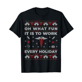 Funny Nurse Nursing Doctor Ugly Christmas Sweater Gift T-Shirt, black