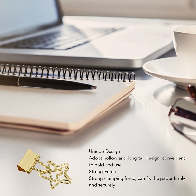 100 Pcs Binder Clips Star Shape Paper Clamps Hollow Long