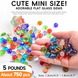 5 LB Mix Color Glass Beads, Mini Flat Glass Marbles~750PCS for Vases, Floral Bottom Mancala Gems Pebbles Fish Tank Rocks for Table Scatter Aquarium,Vase Fillers,Home Decorative Art Craft(0.5"~0.7")