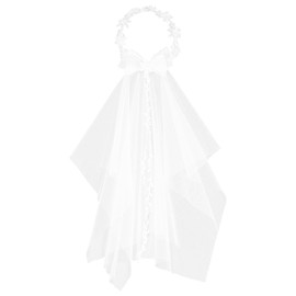 Xinjoduz First Communion Veil White Flower Headband Veil Headband Bow Flower White Wedding Veils Communion Bridal Crown Pearls Headpiece for Women Wedding Bridal Festival Photography Hair Wreath