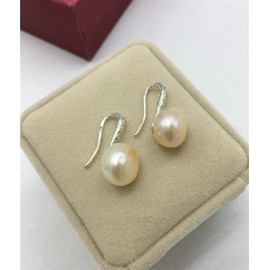 Mu&Nin Women's Classical Freshwater Cultured Button Pearl Dangle Earrings 10 mm White 925 Sterling Silver (hook earrings pearl)