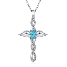 JiaYang Silver Angel Wings Cross Pendant Purple Infinity Cross Necklace for Women AAAAA Cubic Zirconia Infinity Cross Necklace Religious Cross Jewellery Christian, Sterling Silver
