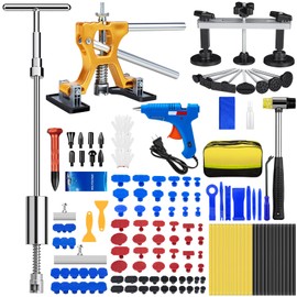 134PCS Dent Puller, Paintless Dent Removal Kit – All-in-One Car Dent Puller Kit with Slide Hammer 2 in 1 T-Bar, Golden Lifter, Bridge Puller–Dent Repair for Hail, Dings