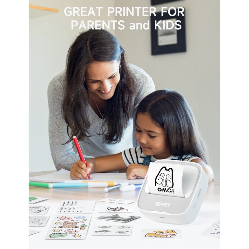 iDPRT Mini Printer with 1 Roll Sticker Paper, Thermal Printer