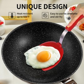 Hvanam - Juego de 3 espátulas de silicona resistente al calor de 700 °F (300 °F) sin arañazos, flexible ranurado y de goma fina sólida para cocinar panqueques, huevos, pescados, hamburguesas, filete para utensilios de cocina antiadherentes, rojo