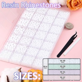 30000Pcs Resin Rhinestones for Bedazzling with Tweezers, White Rhinestones for Crafting with B7000 Jewelry Glue for DIY Crafts Clothing Tumblers Shoes Fabric Nail Art
