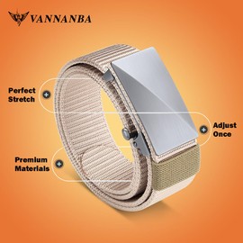 VANNANBA Mens Nylon Ratchet Belts with Automatic Slide Buckle,Mens Durable Invisible Elastic Belts for Golf Jeans Casual Hiking