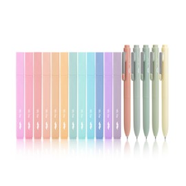 Mr. Pen- Aesthetic Highlighters and Gel Pens, 17 Pack, 12 Muted Pastel Highlighters No Bleed & 5 Black Ink 0.7mm Aesthetic Gel Pens
