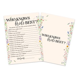 Wildflowers Bridal Shower Game Cards, Who Knows Bride Best Game Cards for Wedding Shower Engagement Party Bachelorette Party Reception, Bridal Shower Decorations, Set of 25-06