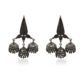 Moonstruck Oxidized Traditional Indian Jhumka/Jhumkas Dangle Statement Earrings For Women, Metal