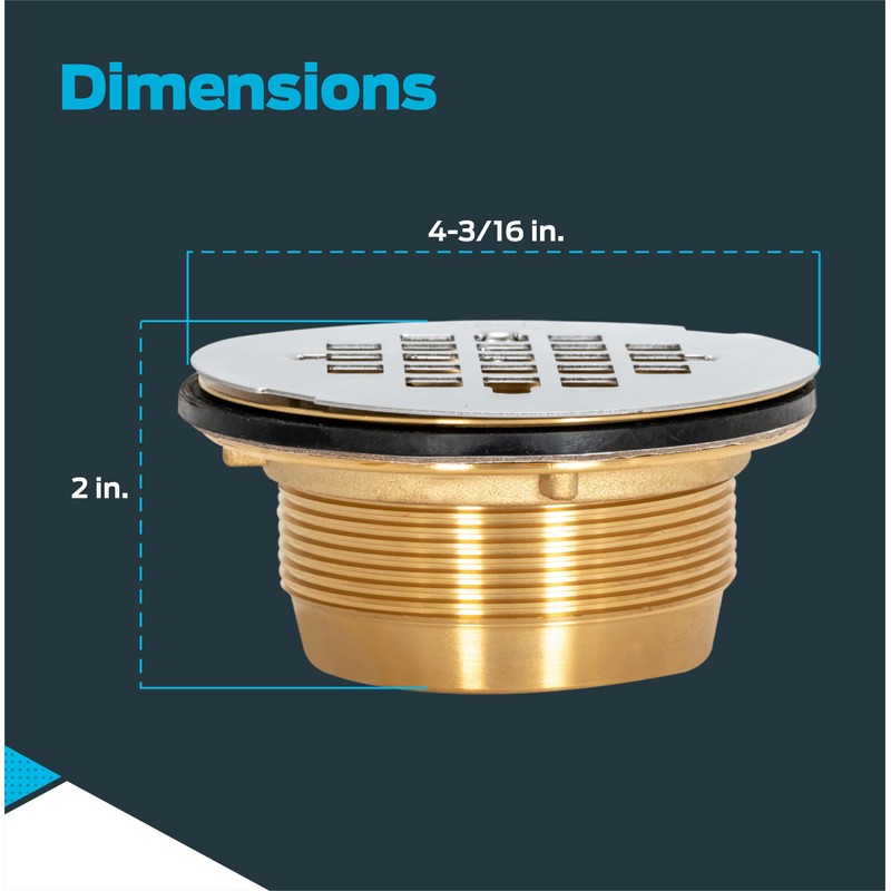 EZ-FLO 2 Inch IPS No Caulk Brass Shower Drain, Stainless