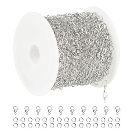 UMAOKANG 16.4 Feet Heart Chain for Jewelry Making Stainless Steel Heart Link Chains Bulk with Jump Rings and Lobster Clasps