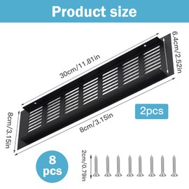 Pack of 2 Ventilation Grille - 80 x 300 mm - Black Aluminium Exhaust Grille, Rectangular Ventilation Grille, Door Ventilation Grille for Ventilation of Cabinets and Bedrooms, Indoor and Outdoor