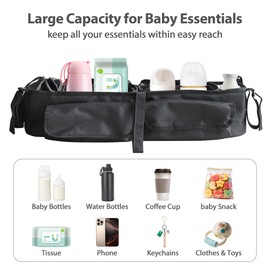 Liznkjious Double Stroller Organizer, Parent Console Double Baby Stroller Accessories Compatible with Jeep, for Bob Duallie, for City Mini GT2, Baby Travel Essential Storage Attachment, Black