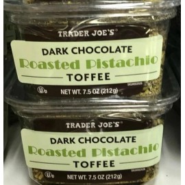 TRADER JOE'S DARK CHOCOLATE ROASTED PISTACHIO TOFFEE 2 PACKS EACH 7.5 OZ KOSHER