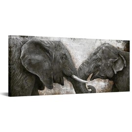 LevvArts Elephant Wall Art Modern African Wildlife Painting Print Western Man Cave Decor Black and Brown Decorations Large Format 20"X48"