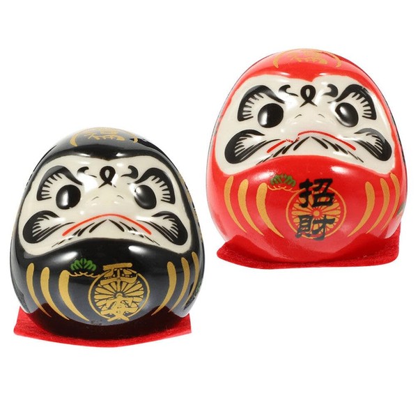 Zerodeko Zerodeko 2 Pieces Japanese Zen Ceramic Daruma Dolls, Symbol