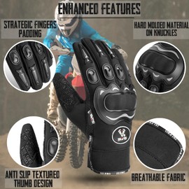Islero Motorcycle Gloves for Men & Women, Touchscreen Breathable Heavy Duty Motorbike Gloves can be used in summer, Hard Knuckle Protection, Faux Leather Racing Gloves Idea for Road biking (Black, M)