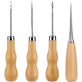 4 Pieces Wooden Handle Awl, Gourd Shape Awl, Tailors Awl, Wood Handle Scratch Awl, Sewing Awl, Punch Leather DIY Hand Sewing Tool, for Cutting Sewing Craft,Awl Tool