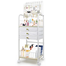 GeeWin Jewelry Organizer, Jewelry Holder Organizer with 3 Jewelry Box Drawer, Jewelry Organizer Stand Storage for Earring Necklace Ring Bracelet Watch, Jewelry Display for Gifts & Room Decor(White)