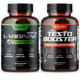 Snap Supplements L-Arginina Power Complex Paquete de suplementos Testo sin caféína