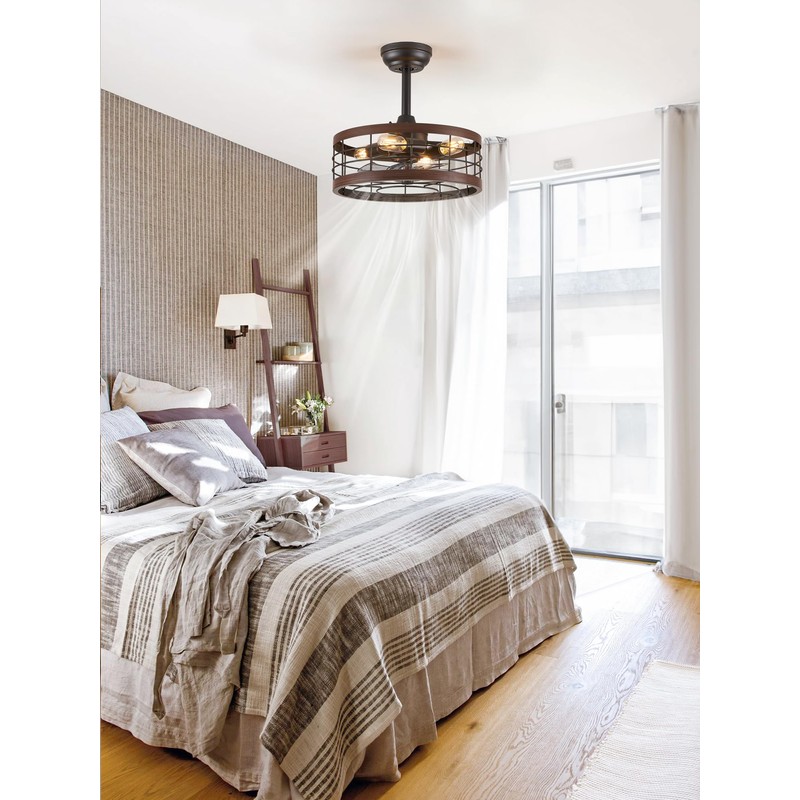 LEDIARY 16.5in Caged Ceiling Fan with Light, Bladeless Industrial Ceiling