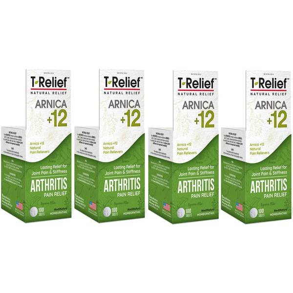 T-Relief Arthritis Arnica +12 Natural Medicines for Soreness Stiffness Aches & Pains in Joints - 100 Tablets (4 Pack)