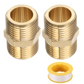 uxcell 2pcs Brass Reducing Hex Nipple g 1/2 NPT Male Nipple Pipe Straight Thread Brass Extension Pipe Fittings Connector Adapter for Water Oil Gas Tub