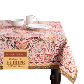 Maison d' Hermine Damask 100% Cotton Tablecloth, Decorative, Washable, for Mother's Day Gifts, Kitchen, Dining, Buffets, Camping, Spring/Summer (Square, 140 cm x 180 cm)