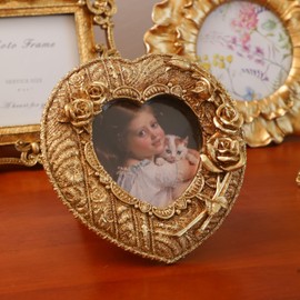 Satmole 3x3 Gold Vintage Picture Frame - Elegant Gold Ornate Antique Flower Frame with Glass Front, Tabletop & Wall Display (Love Rose)