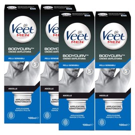 Veet For Men Hair Removal Cream for Sensitive Skin Removes Hair in 5 Minutes Dermatologically Tested Formula - 4 x 100ml Bottles