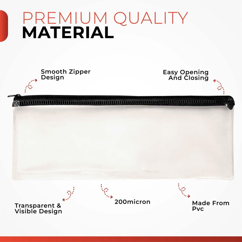 Janrax 13x5 inch Red Zip Clear Exam Pencil Case