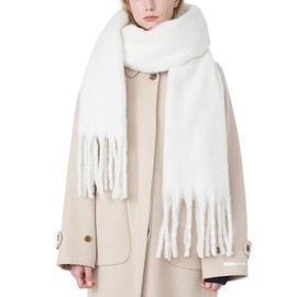 MININAI Women Cashmere Feel Scarf, Soft Warm Winter Scarf for Cold Weather, Christmas Blanket Scarves Pashmina Shawl Wrap (White)