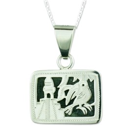 NOVICA Artisan Handcrafted Reversible Jade Pendant Necklace Dark Green Sterling Silver Guatemala [18 in L 2 mm W Pendant(s) 1.3 in L x 1.1 in W x 0.2 in D] ' Tikal Toucan'