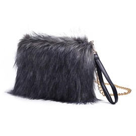 ZOSCGJMY Evening Faux Fur Handbags for Women Furry Fluffy Fuzzy Bags Purse Crossbody Shoulder Strap (Dark Grey)