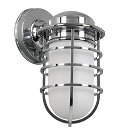 Design House 588947-PC Seaton Classic Industrial 1 Indoor Dimmable Wall Light with Removeable Metal Wire Cage and White Opal Frosted Glass for Kitchen Hallway Bedroom Bathroom, Polished Chrome