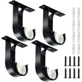 TOKPLNU Ceiling Curtain Rod Brackets, Heavy Duty Curtain Rod Bracket, Aluminum Alloy Black Curtain Rod Support, Ceiling Brackets for 25mm to 30mm Curtain Rods, 4 Pack