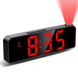 Kimroxi Projection Alarm Clock Bedside LED Digital Clock with 4 Adjustable Brightness, Snooze, Temperature, Date, Clock for Bedroom Office Home (Adapter Not Included)