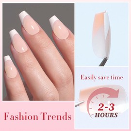 240pc French Tips Press on Nails Short Coffin Fake Nails with Glue Tab, Short Glue on Nails Press ons Nail Coffin French Acrylic Nail Tip Nude Fake False Nails Women Stick Artficial Fingernails