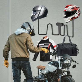 Motorcycle Helmet Holder Wall Mount, 180° Rotation Motorcycle Helmet Rack, Helmet Hanger Rack with Hooks, Motorcycle Helmet Stand for Coats, Caps, Baseballs and Rugby Helmet, Motorcycle Accessories