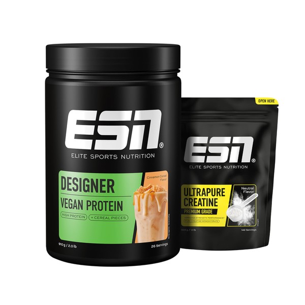 ESN Vegan Designer Protein, Hazelnut Nougat, 910 g + ESN Ultrapure Creatine Monohydrate, 500 g Creatine Monohydrate