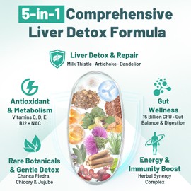 Liver Detox & Digestive Support Supplement with 15B CFU Probiotics, Milk Thistle, Dandelion Root & Turmeric | Advanced Detox, Cleanse & Gut Repair | Blister-Sealed Tablets (1 Pack)